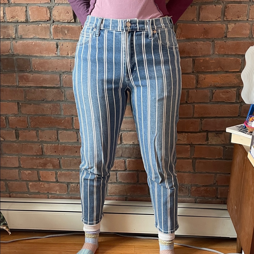 Blue and White Striped Jeans